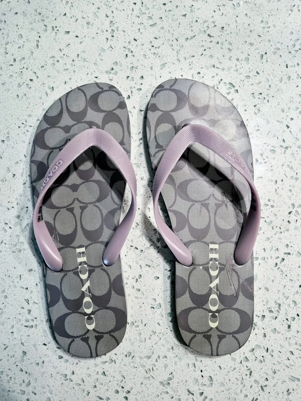 Coach Gray Signature Flip Flop Sandals with Lilac Straps size 9